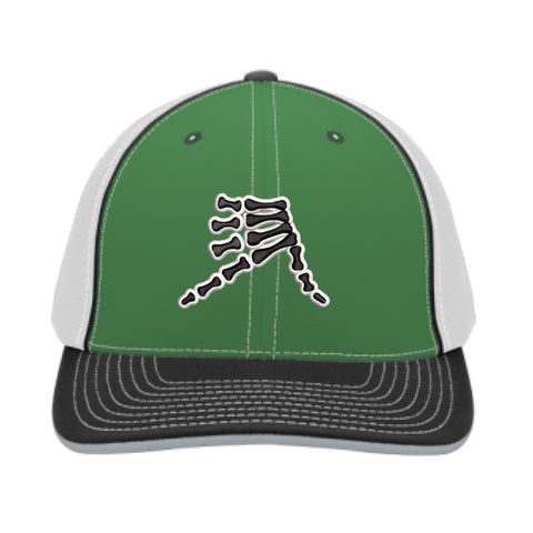 AkS Bones Trucker Hat in Kelly Green & Black & White with Black