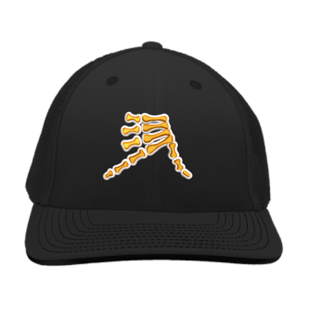 AkS Bones Trucker Hat in Black with Yellow