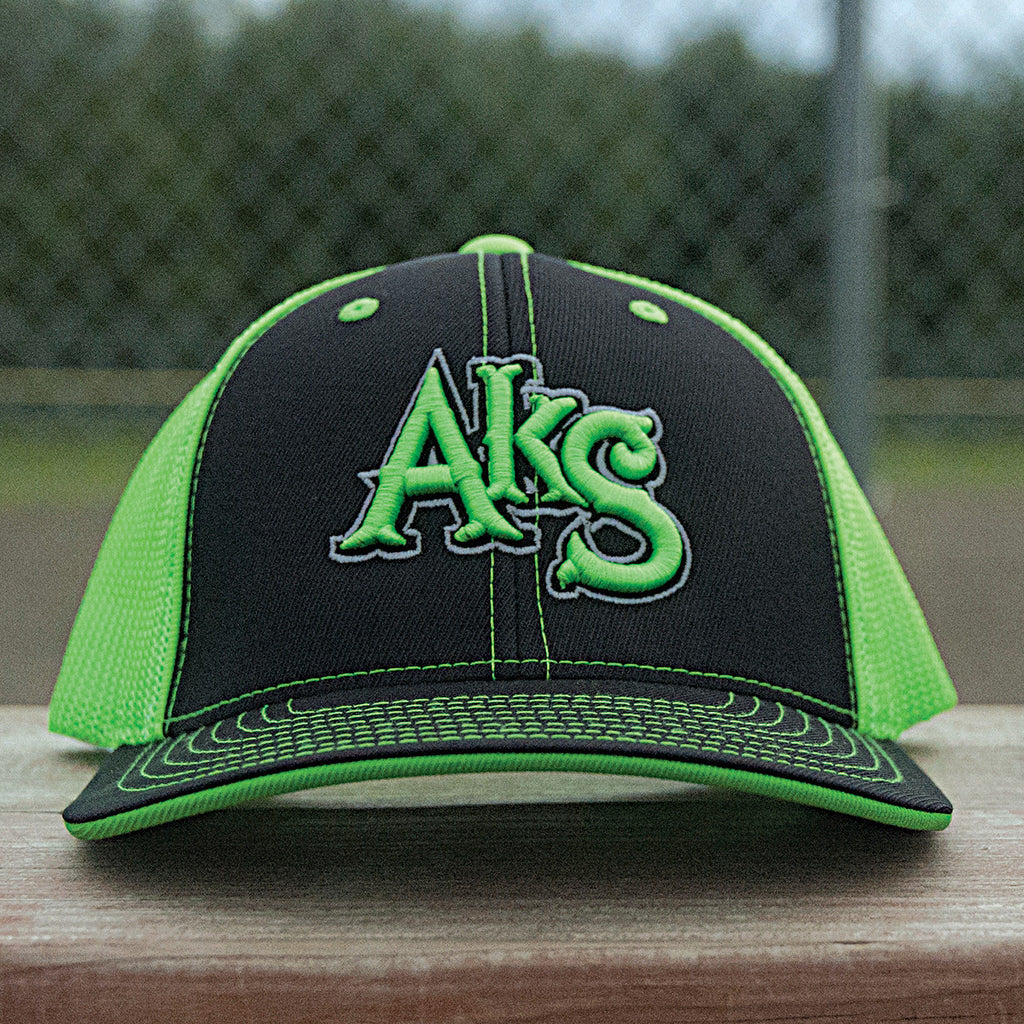 AkS Original Trucker Hat in Black & Neon Green