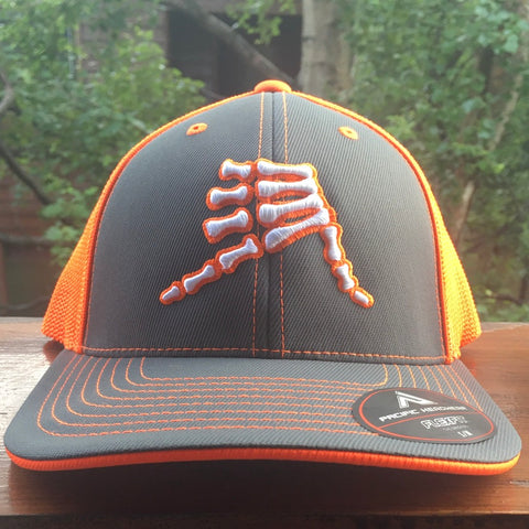 AkS Bones Trucker hat in Graphite & Neon Orange