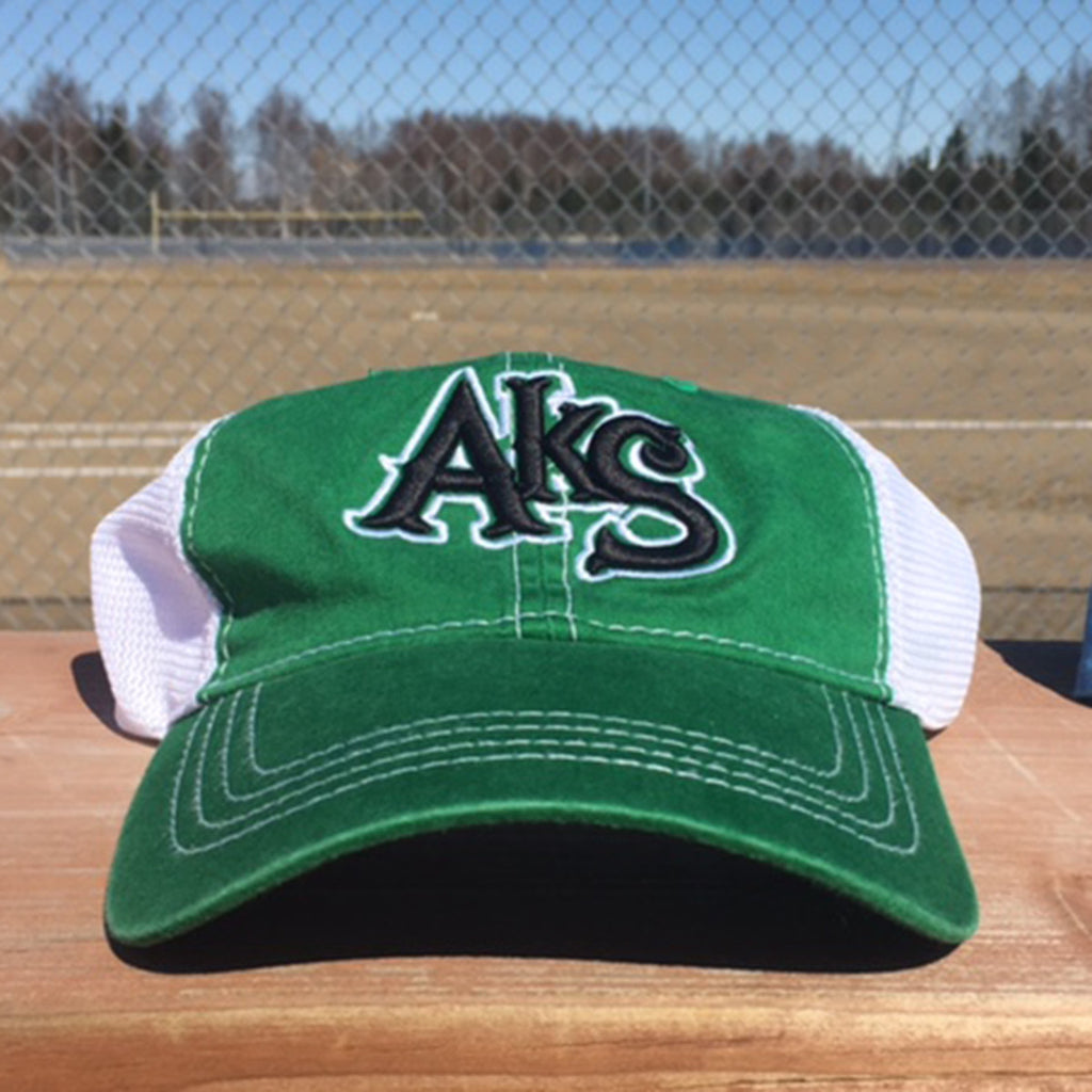 AkS Original Snap-Back Unstructured Trucker hat in Kelly Green & White