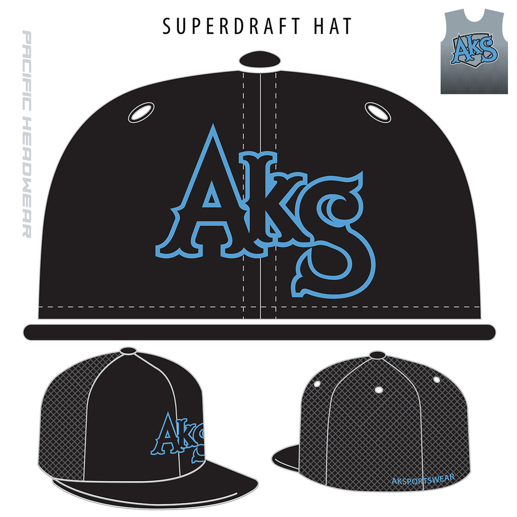 AkS Original Trucker Hat in Black with Columbia Blue