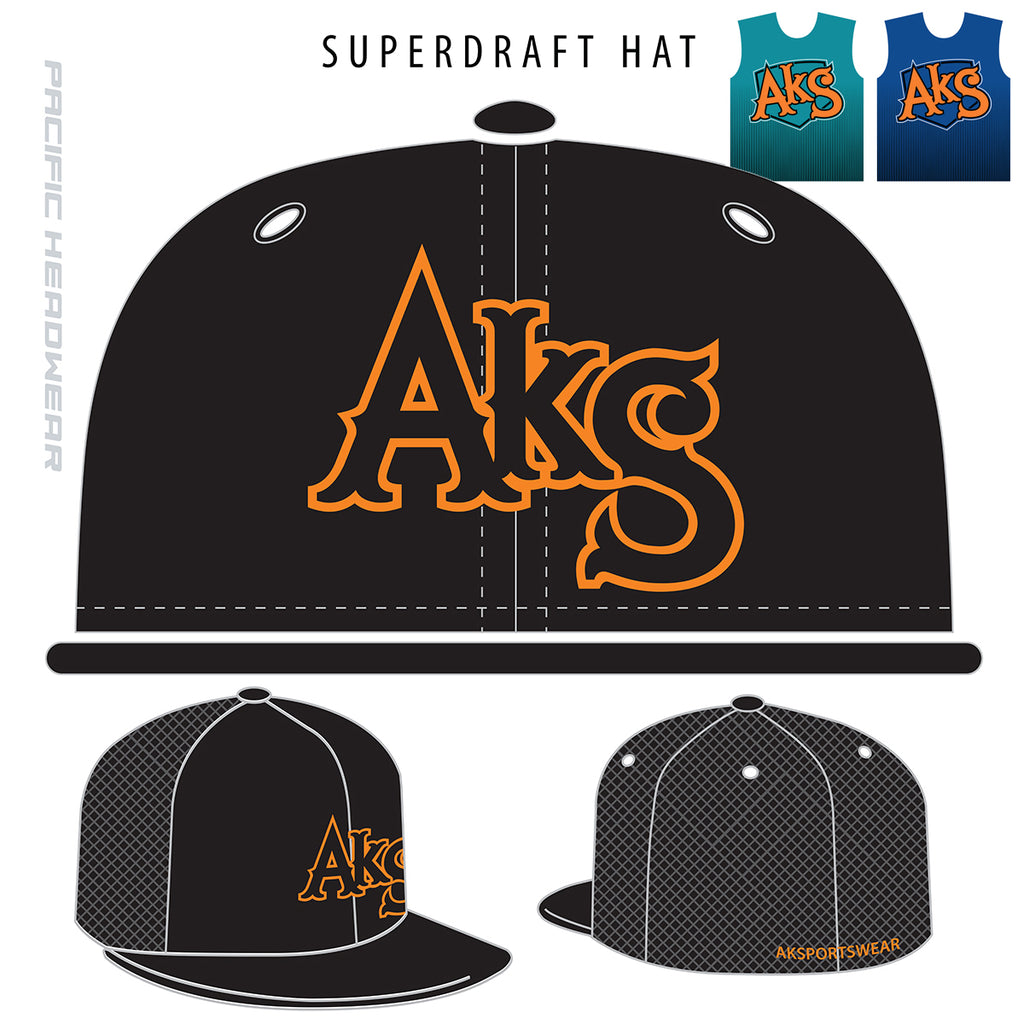 AkS Original Flatbill Trucker Hat in Black with Orange