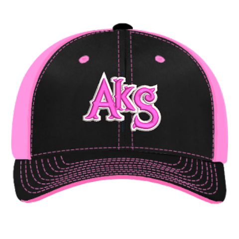 AkS Original Trucker Hat in Black & Neon Pink with Neon Pink