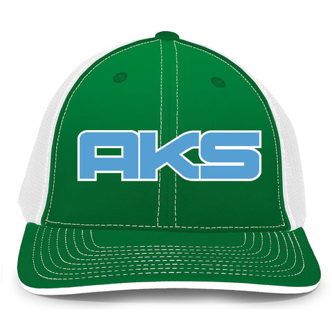 AkS Big Chi Trucker Hat in Kelly & White with Columbia & White