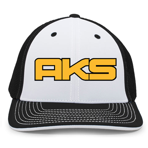 AkS Big Chi Trucker Hat in White & Black with Gold