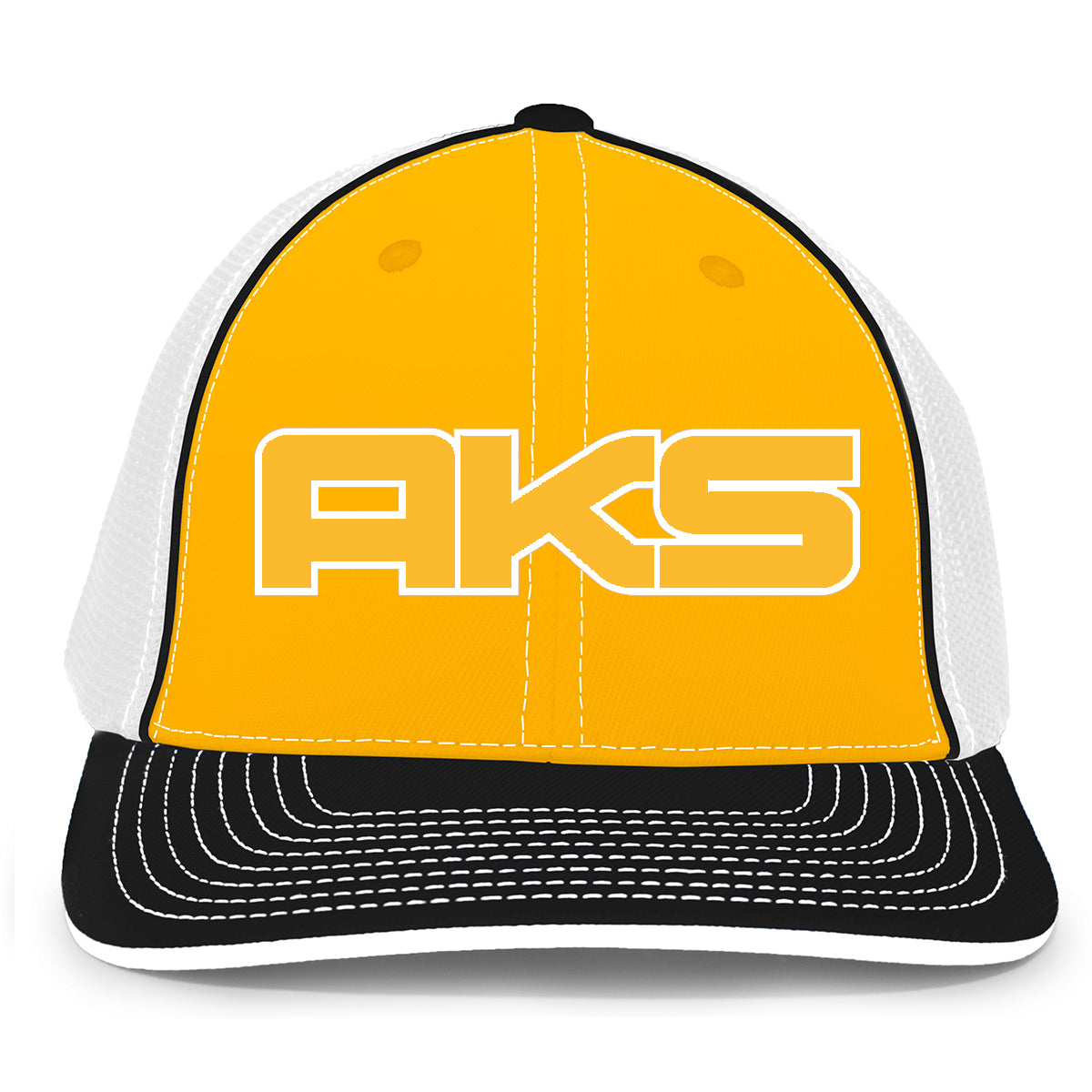 AkS Big Chi Trucker Hat in Gold & White & Black with Gold