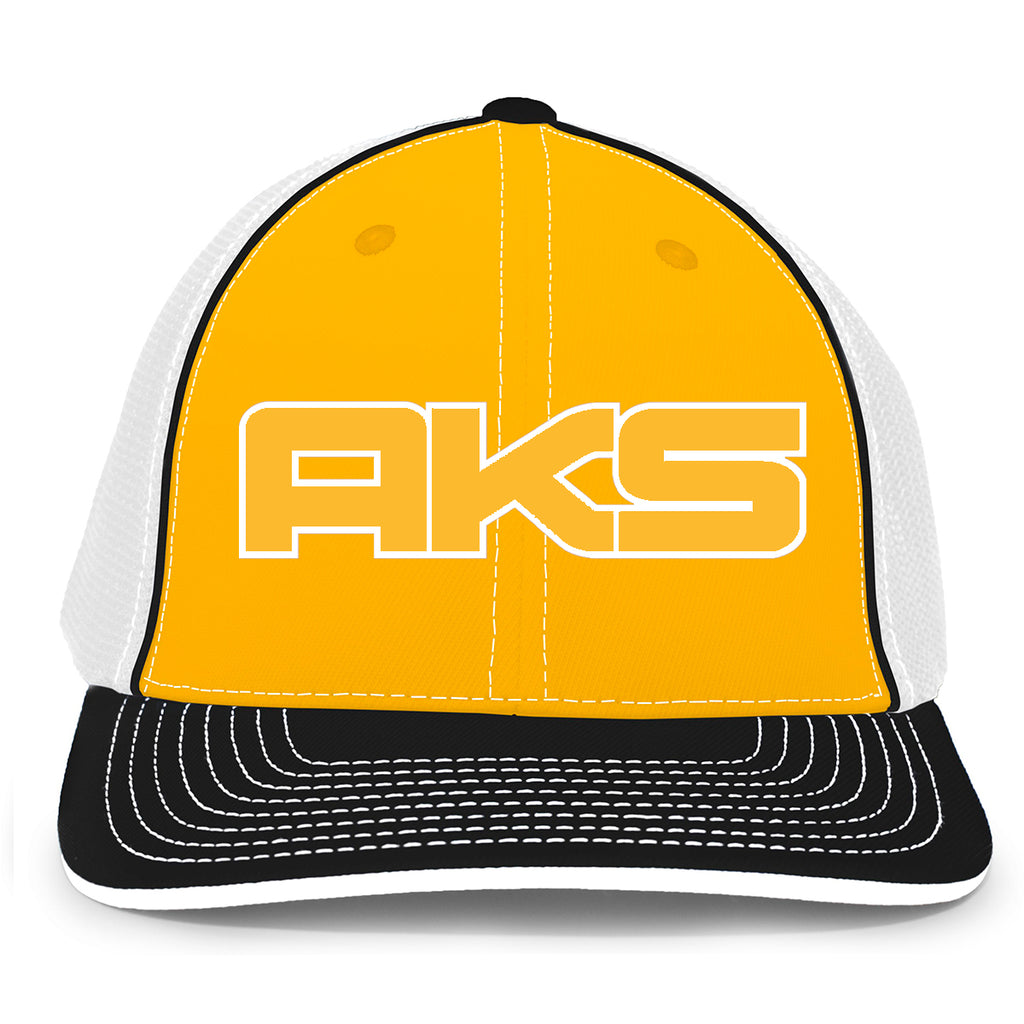 AkS Big Chi Trucker Hat in Gold & White & Black with Gold