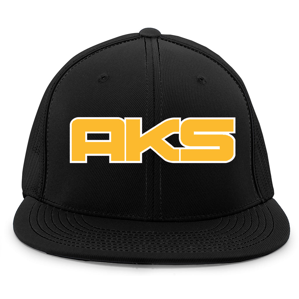 AkS Big Chi Flatbill Jersey Hat in Black with Gold & White