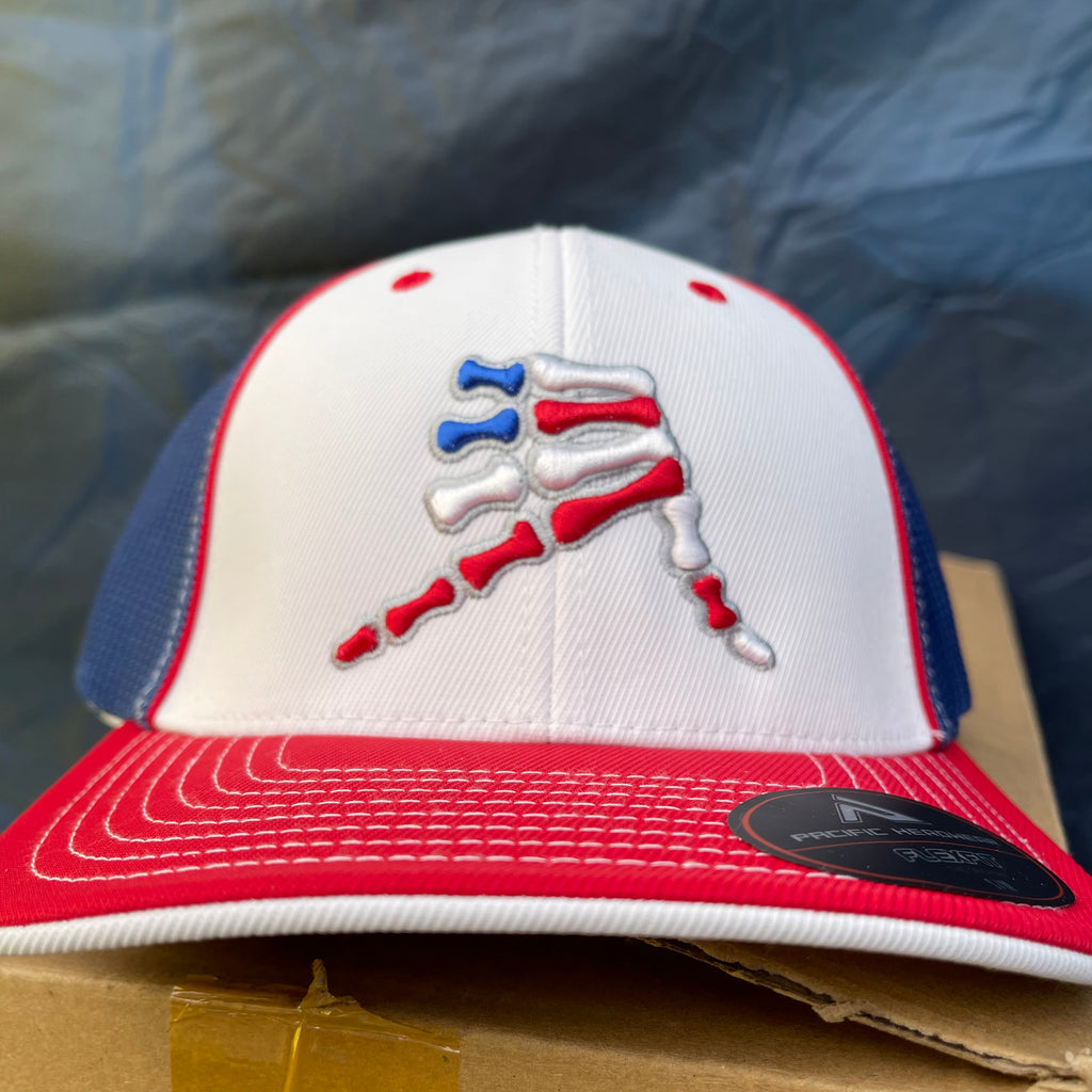 AkS Bones Stripes Trucker hat in White Royal and Red