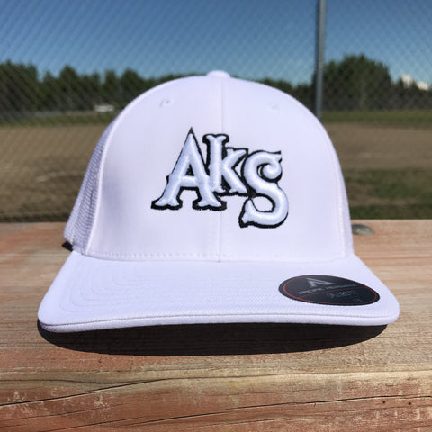 AkS Original Trucker Hat in White & White with Black