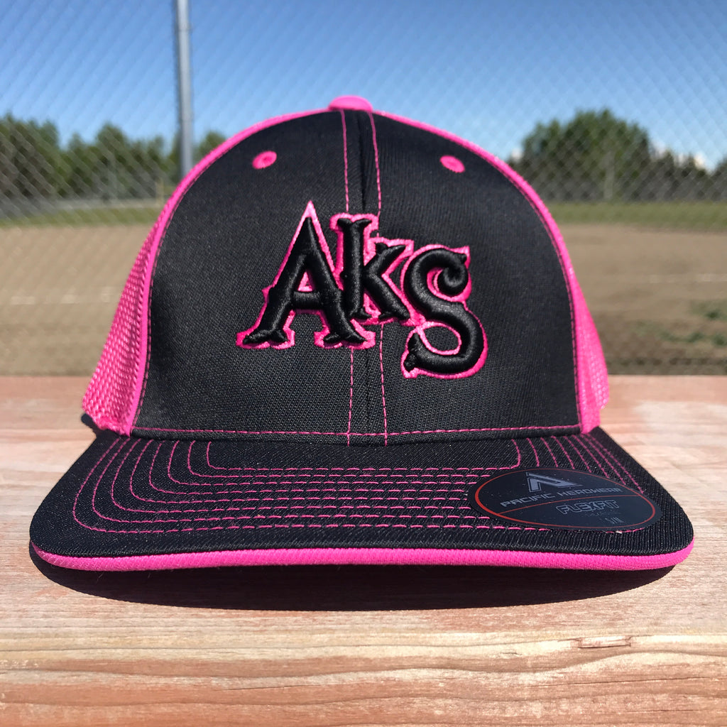 AkS Original Trucker Hat in Black & Neon Pink