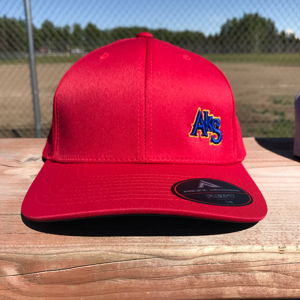 AkS Original SK8R Preforated Hat in Red with Royal & Gold