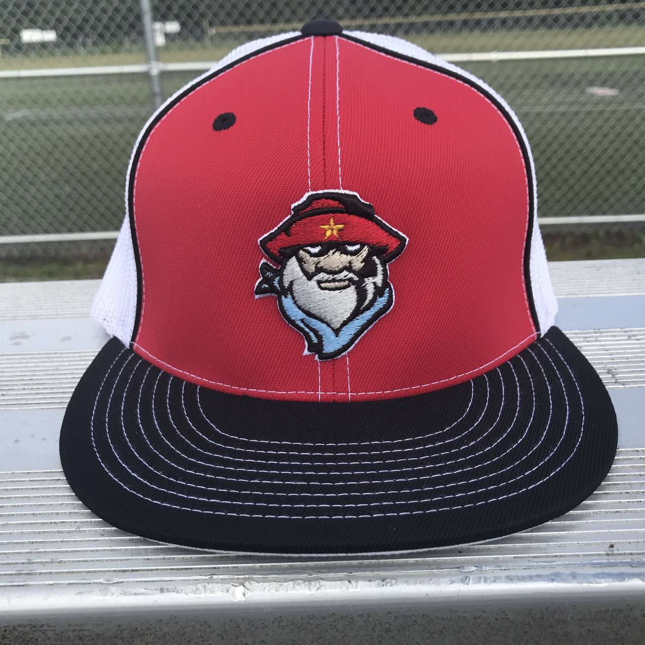 Prospectors Flatbill Trucker Hat in Red & Black & White