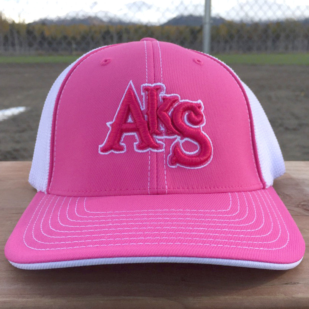 AkS Original Flatbill Trucker Hat in Pink & White with Pink