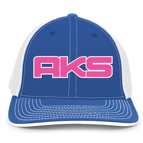 AkS Big Chi Trucker Hat in Royal & White with Pink & White