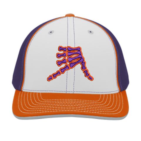 AkS Bones Trucker Hat in White & Purple & Orange