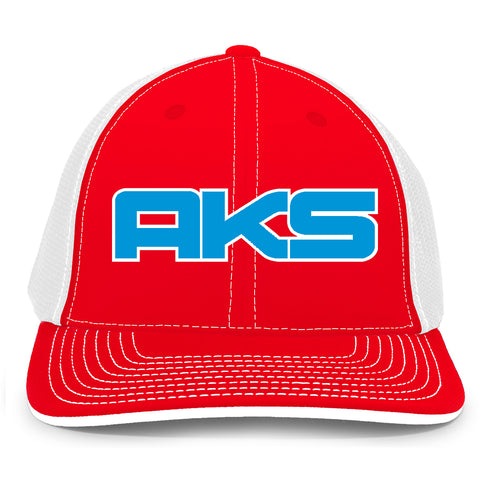 AkS Big Chi Trucker Hat in Red & White with Royal & White