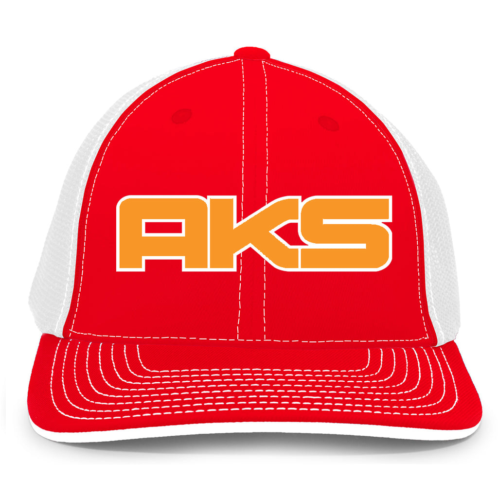 AkS Big Chi Trucker Hat in Red & White with Orange & White