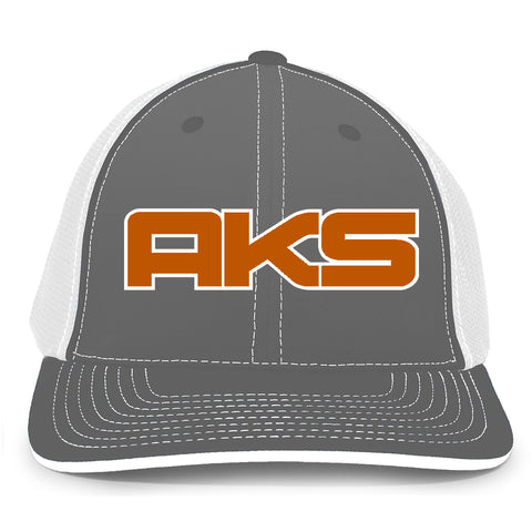AkS Big Chi Trucker Hat in Graphite & White with Texas Orange & White